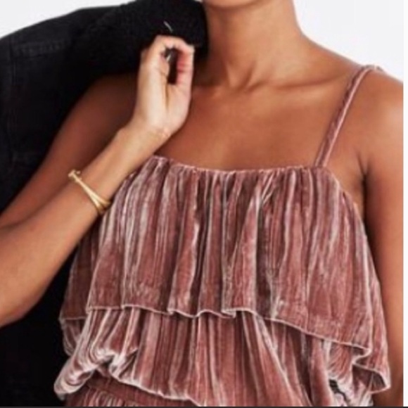 Madewell Blush Crusted Velvet Ruffle Tank - Picture 11 of 13